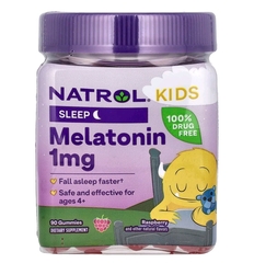 Natrol, Kids, жевательная добавка с мелатонином, для детей от 4 лет, с малиновым вкусом, 1 мг, 90 жевательных таблеток