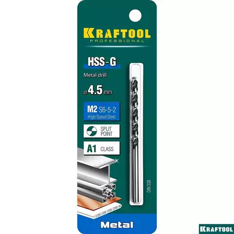 KRAFTOOL HSS-G, 4.5 х 80 мм, сталь P6M5, сверло по металлу (29651-4.5)