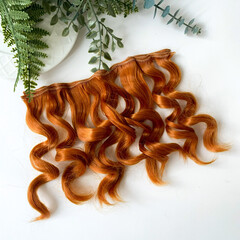 Волосы для кукол, трессы кудри, цвет рыжий, 13-15 см*1 метр., набор 2 шт.
