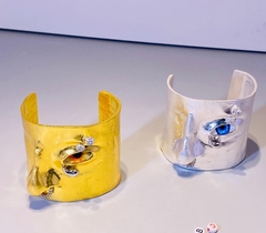 53471- Браслет - манжета FACE широкий в стиле Schiaparelli матовое серебро