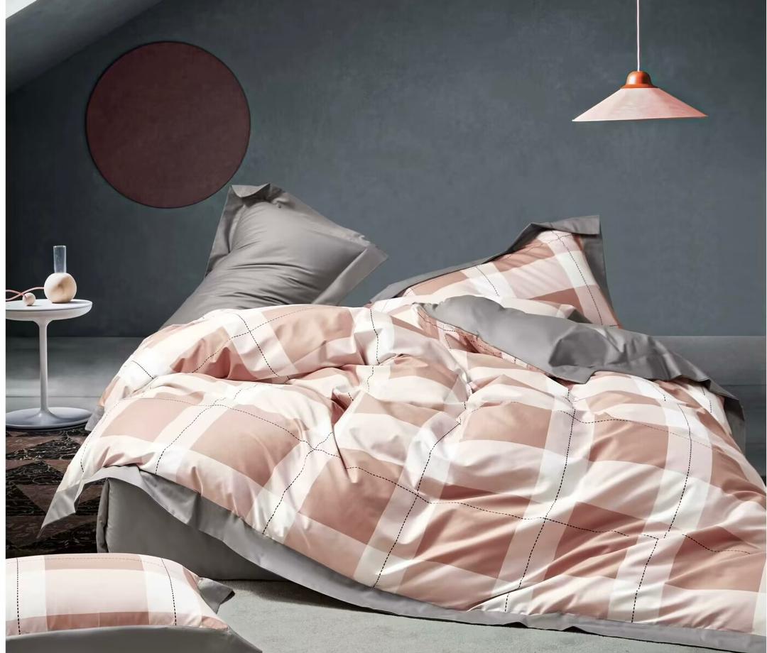 ZEPHYR HOME КПБ Двуспалка ЕВРО Сатин Коричневый Клетка