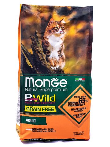 Monge Cat BWild GRAIN FREE беззерновой корм из лосося для взрослых кошек 1,5 кг