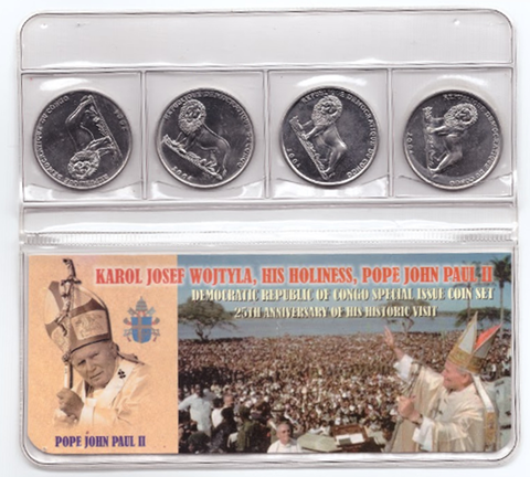 Конго 25 лет правления Иоанна Павла II 4 монеты
