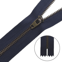 Молния джинсовая, Т4, L 16 см, тёмно-синий/антик