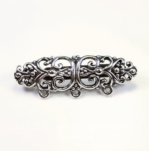 Основа для броши Quest Beads "Флорентийская" (цвет-античное серебро) 47х16 мм