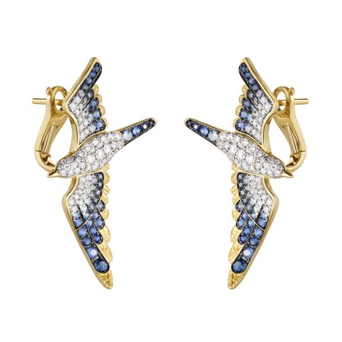 Серьги Чайка c Cапфирами и Бриллиантами, E0294-0/2