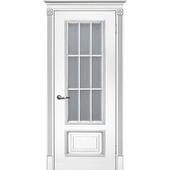 Купить Межкомнатная дверь эмаль Смальта 08 белая Ral 9003 патина серебро остеклённая
