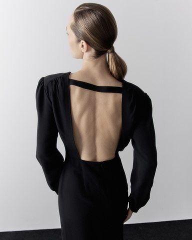 Платье с открытой спиной из шерсти Берберри черный