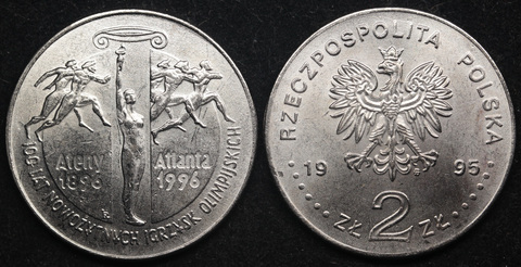 Жетон 2 злотых 1995 года Польша 100 лет современным Олимпийским Играм копия монеты Копия