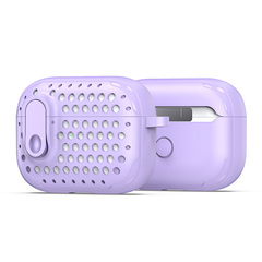 Усиленный чехол фиолетового цвета от Dux Ducis для наушников Airpods Pro 2, серия PECM Series Case, в комплекте с карабином