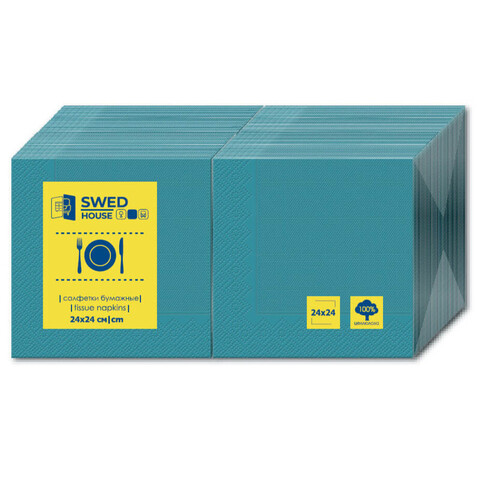 Салфетки бумажные 1 сл 24 см 400 л Swed House бирюзовый