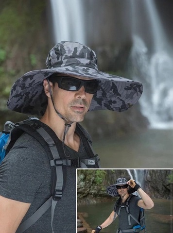 Картинка шляпа Skully Wear extra wide Brim grey camo - 16