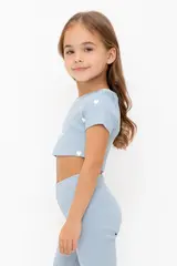 фуфайка  для девочки  КР 302727/пыльно-синий,сердечки к557