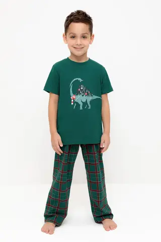пижама  для мальчика  К 1599/тем.зеленый,шотландская клетка