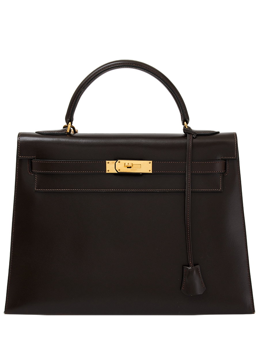 HERMÈS Kelly 32 Sellier Brown Boxcalf GNW, 1975