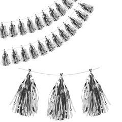 Гирлянда Тассел (помпон кисточка) фольга, Серебро, 35*12 см, 12 листов