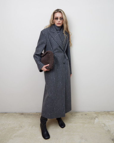 Пальто с дополнительными петлями из шерсти Стелла Маккартни полоска серый