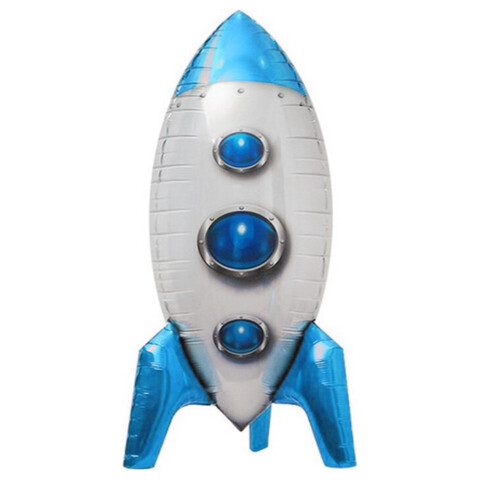 Шар фигура, 3D ракета, синий, серебряный, 81 см