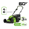 Газонокосилка аккумуляторная Greenworks Арт. 2502807UB, 60V, 46 см, бесщеточная, с 1хАКБ 4 Ач. и ЗУ — фото 1