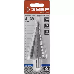 ЗУБР 4-39 мм, 14 ступеней, сталь Р4М2, ступенчатое сверло (29665-4-39-14)