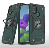 Противоударный чехол для Samsung Galaxy M31 M315 зеленый с пластиной для магнитного автодержателя и кольцом подставкой / чехол накладка для телефона Самсунг Галакси М31 трансформируется в подставку / чехол с держателем на палец