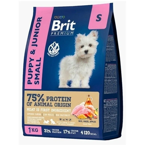 Сухой корм BRIT Premium Dog Puppy and Junior Small с курицей 1 кг, для мини щенков 08.25
