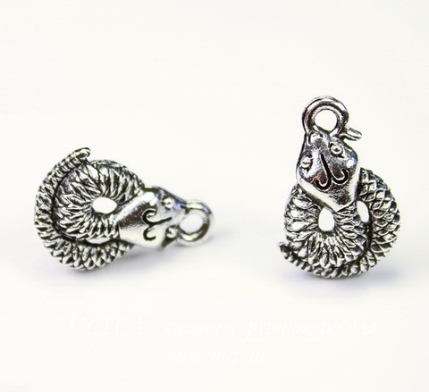 Пуссеты - гвоздики Quest Beads "Змеи" 17х11 мм (цвет-античное серебро)(без заглушек), пара