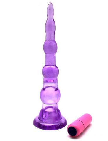 Фиолетовый анальный конус с вибропулькой - 17 см. - Eroticon 31031
