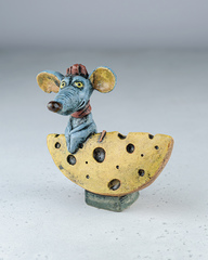 Скульптура из шамотной глины «Мышонок на Луне», 15х14 см, Falco Ceramic