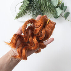 Волосы для кукол, трессы кудри, цвет рыжий, 13-15 см*1 метр., набор 2 шт.