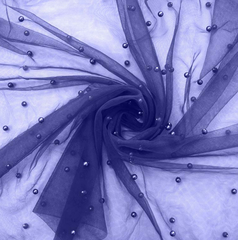 Фатин с бусинами, 35 гр/м2, 150 см, ультрамариновый