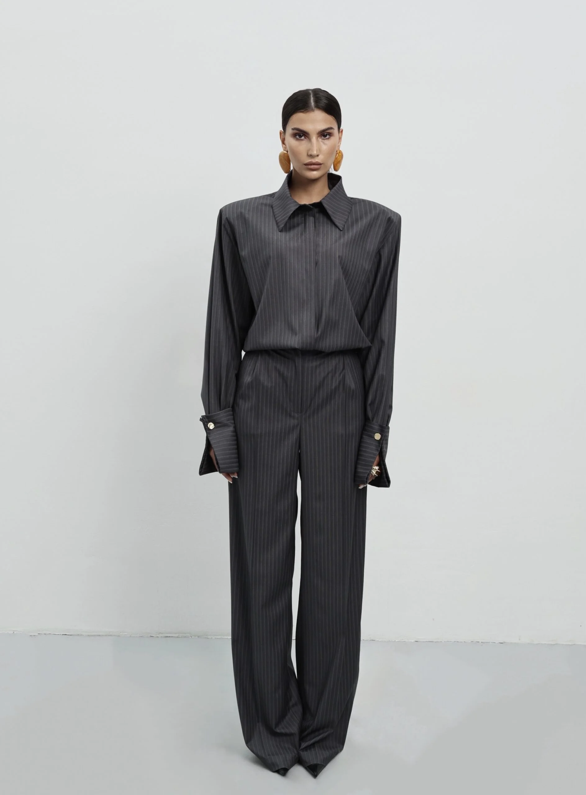 Брюки палаццо в полоску, Серые