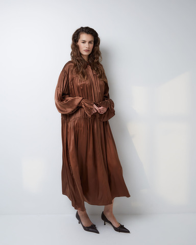 Платье-рубашка макси из шелка Берберри шоколадный