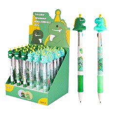 Ручка шариковая Alingar "Динозаврик", 0,7 мм, 3-х цветная (син., черн., красн.), автоматическая, резиновый грип, пластикоый цветной корпус, карт. уп.