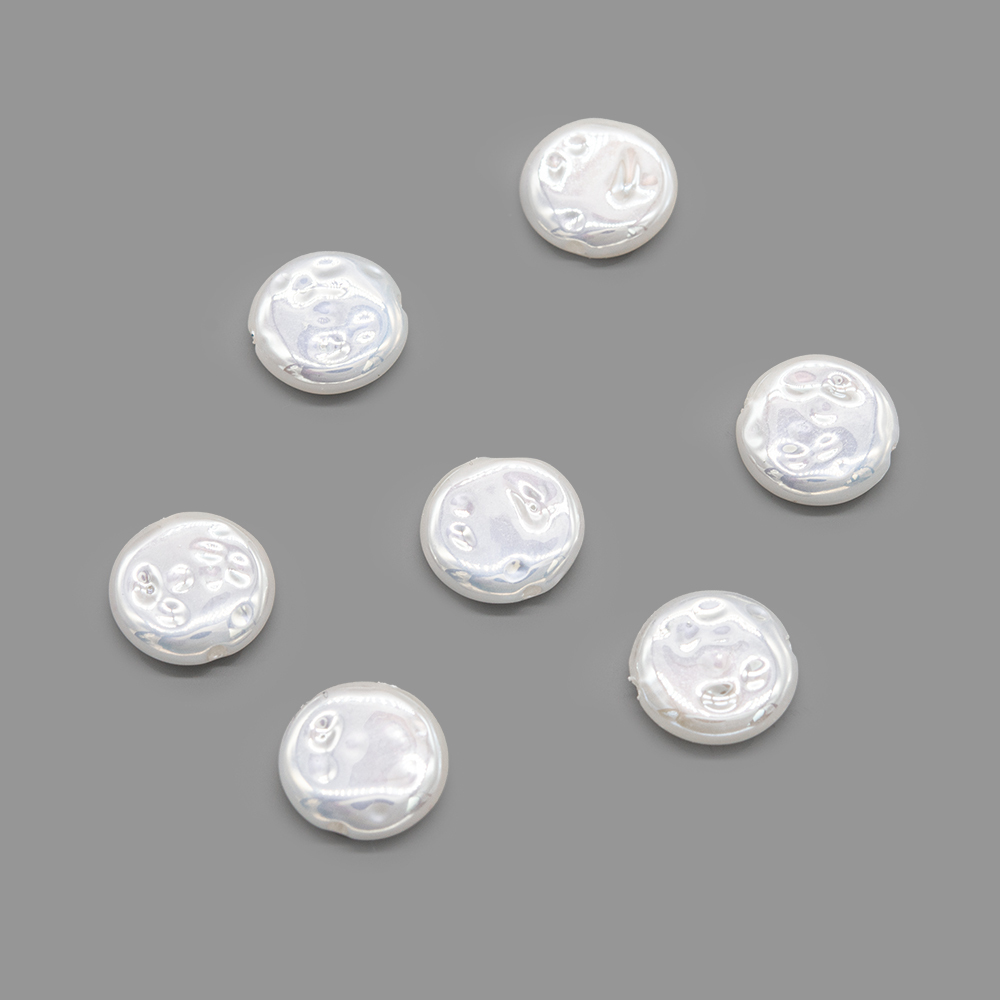 Бусина-жемчужина с яркими переливами в форме монетки, 12мм