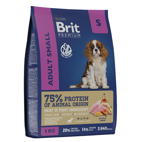 Сухой корм BRIT Premium Dog Adult Small с курицей 3кг,для собак мини пород (1-10 кг) 06.25