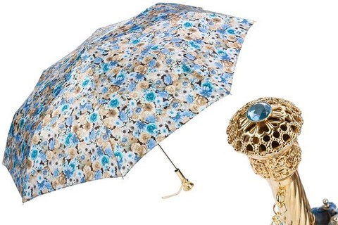 Зонт женский складной Pasotti - Blue Flowers Folding Umbrella, Италия.