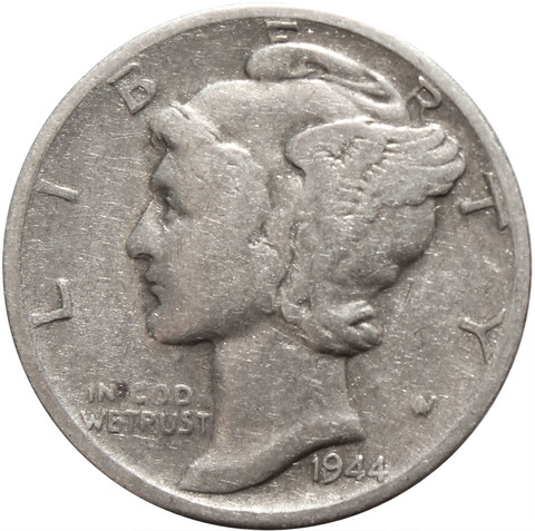 1 дайм (10 центов) 1944. США F-VF (Меркурий) Серебро