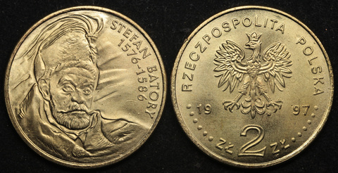 Жетон 2 злотых 1997 года Польша Польские Короли - Стефан Баторий (1576-1586) копия монеты Копия
