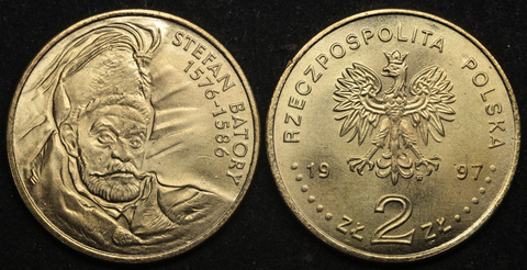 Жетон 2 злотых 1997 года Польша Польские Короли - Стефан Баторий (1576-1586) копия монеты Копия