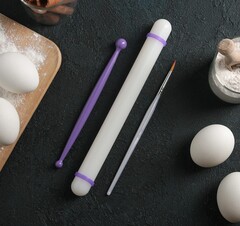 Набор кондитерский, 3 предмета: скалка 23 см, кисточка 18 см, стек двусторонний 17 см