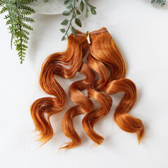 Волосы для кукол, трессы кудри, цвет рыжий, 13-15 см*1 метр., набор 2 шт.