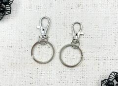 Карабин с плоским кольцом для ключей и брелоков, р. 35 мм, d 25 мм, никель