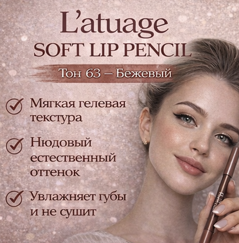 L'atuage Карандаш для губ гелевый тон 63 бежевый SOFT LIP PENCIL