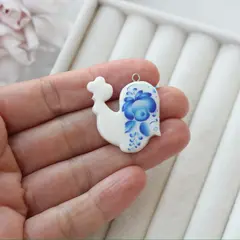 Подвеска Петушок, полимерная глина, гжель, 32*27 мм, S042