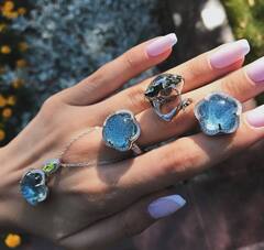 Комплект украшений из серебра серьги+кольцо+кулон Pasquale Bruni коллекция Ton Joli голубая вставка