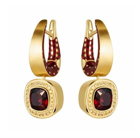 Серьги c Гранатом и жёлтыми Сапфирами, Эмаль, E0176-52/16