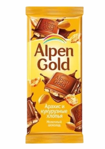 Шоколад ALPEN GOLD Молочный Арахис Кукурузные хлопья 80 г РОССИЯ