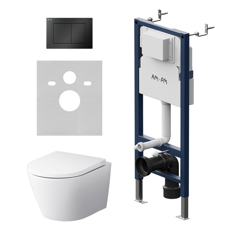 Am.Pm IS90238.741701 Инсталляция с клав PrimeFit S, мат.черный, с подвес унит Sense FlashClean с сид м/лиф