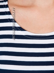 Купить женскую тельняшку вмф - Магазин тельняшек.ру 8-800-700-93-18Тельняшка женская приталенная с рукавом 3/4 (темно-синяя полоса) в Магазине тельняшек